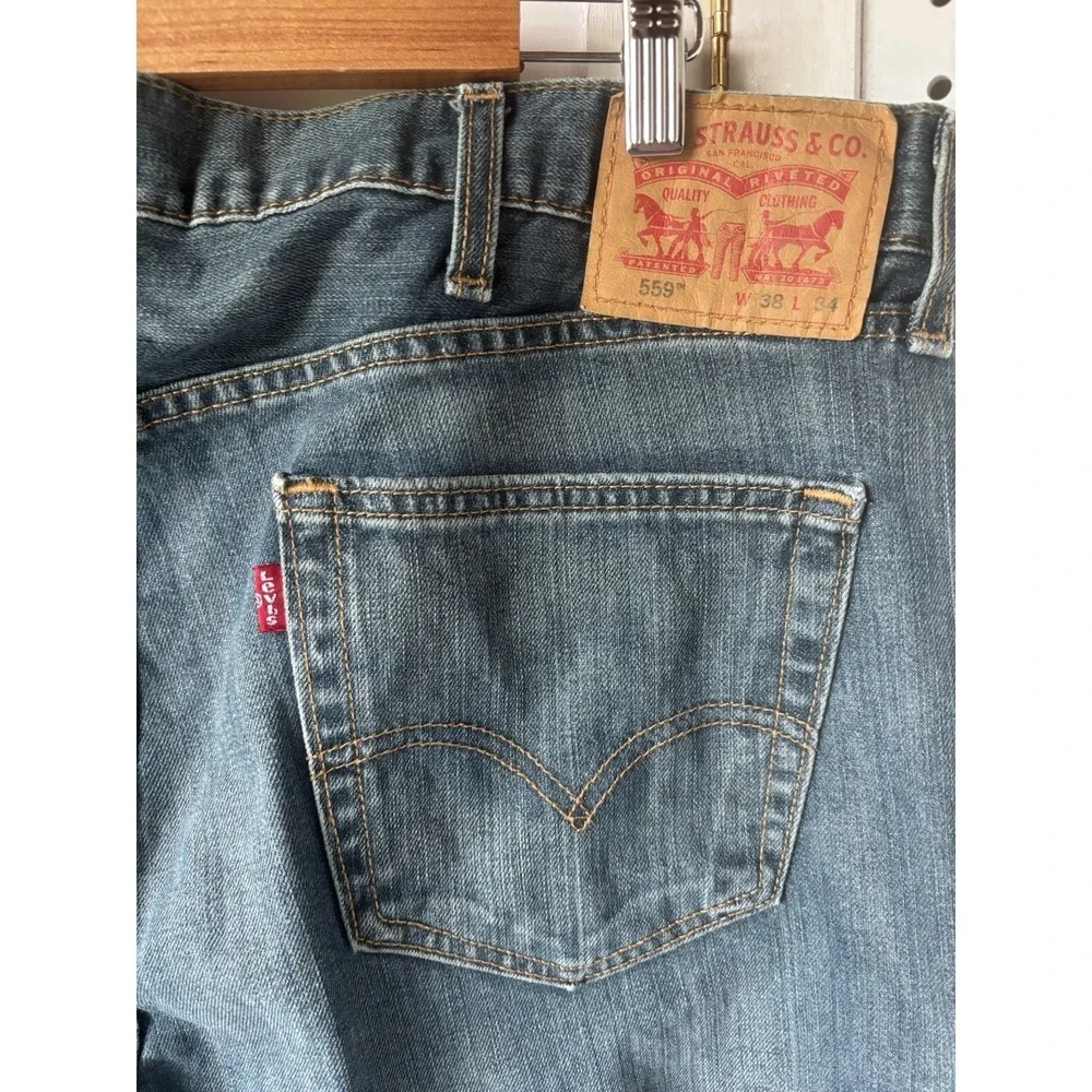 Men's 38x34 Levi's 559 Jeans Distressed‎ Dark Denim Relaxed Straight